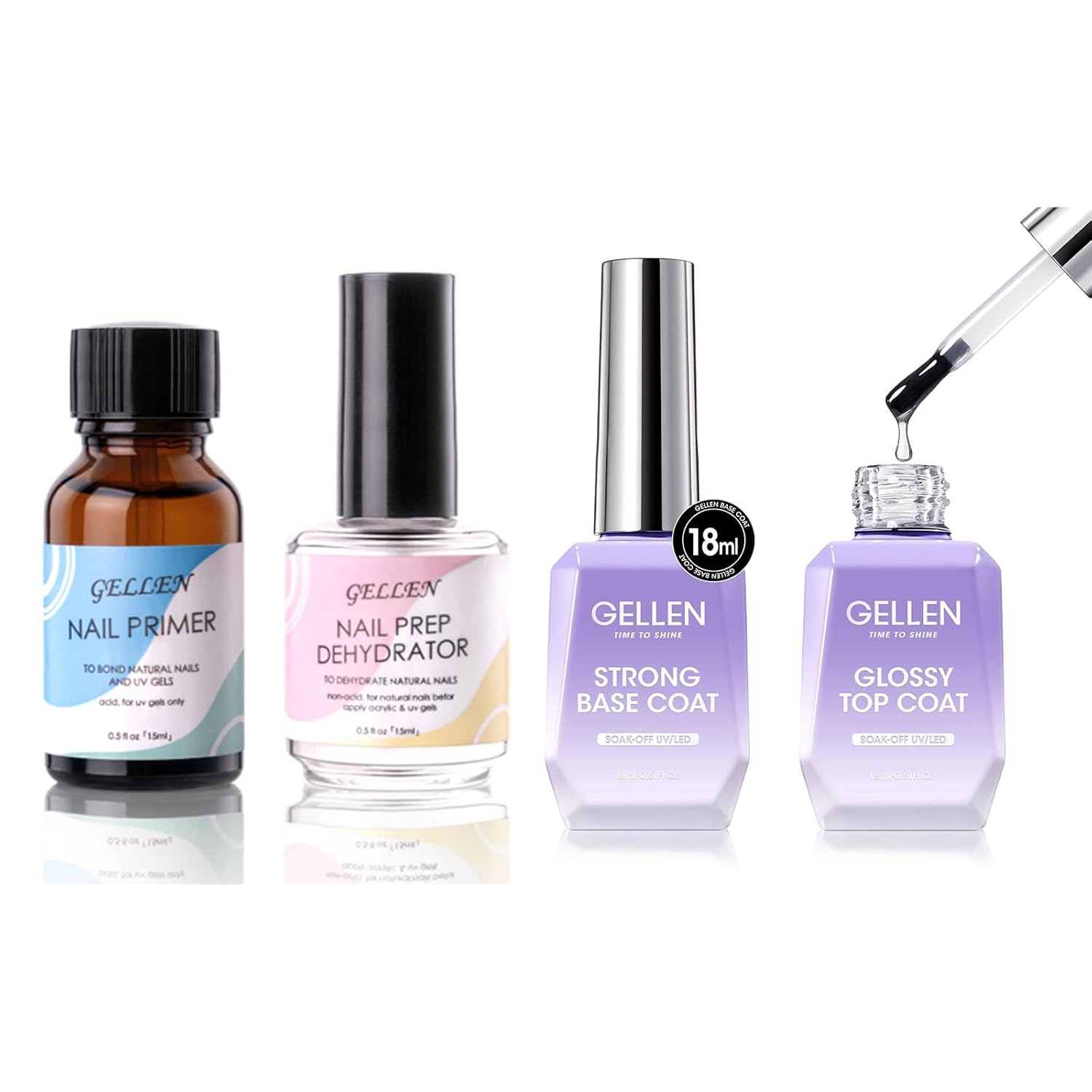 GELLEN Gel Top and Base Coat with Nail Dehydrator and Primer