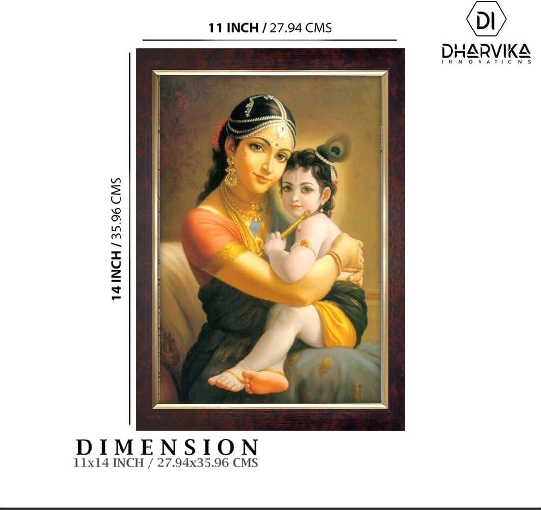 Dharvika Innovations Maa Yashoda with Kanha Photo Frame/Bal Krishna Photo Frame for Pregnant Women/Maa Yashoda with Bal Krishna Photo Frame - 1867 (11x14 Inch, Brown)