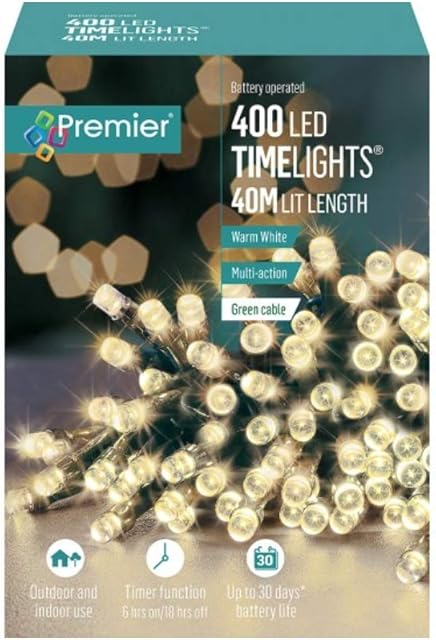 Premier 400 Warm White LED Multi Action Battery Operated With Timer Light Outdoor 40M