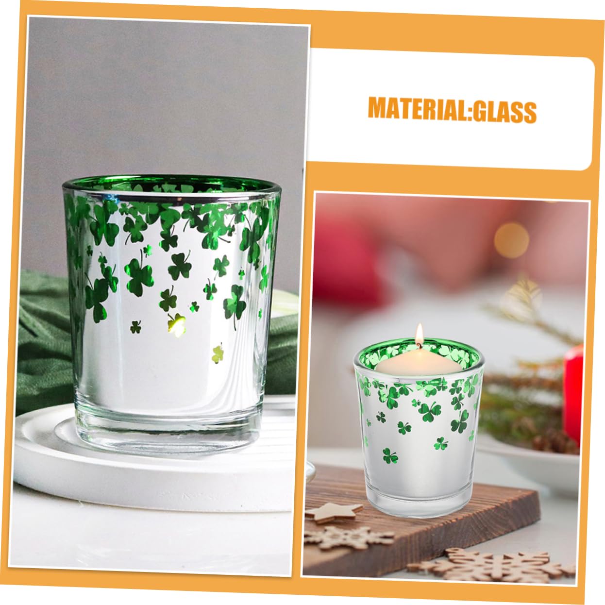 Mobestech 12pièces Bougeoirs Verre Vert Motif pour Saint-Patrick Décoration De Table pour Mariage Et Dîners Intérieurs