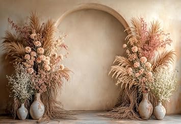 Kate Boho 背景幕 花柄写真背景 ベージュ壁マタニティ背景幕、7x5フィート