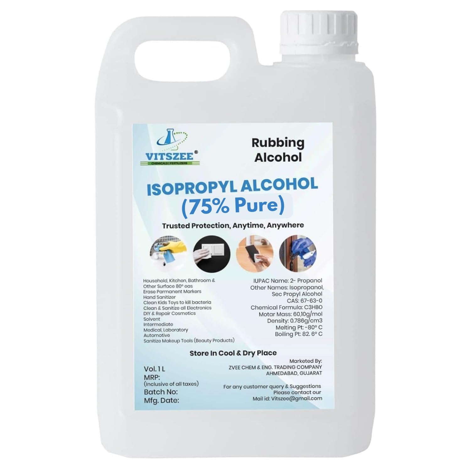 VITSZEE Iso Propyl Alcohol 1L | 75% Pure | Rubbing Alcohol | multipurpose uses | IPA