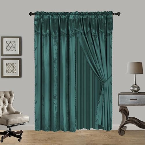 Miniatura 1 de Cortina completa de lujo de jacquard sintético semitransparente con cenefa de fijación, 120 pulgadas de ancho x 84 pulgadas de largo (NADA) (verde
