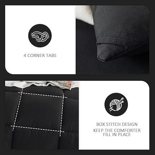 Miniatura 5 de WhatsBedding Juego de edredón tamaño Queen, color negro, ligero, de 3 piezas, para todas las estaciones, juego de cama alternativo de plumón suave