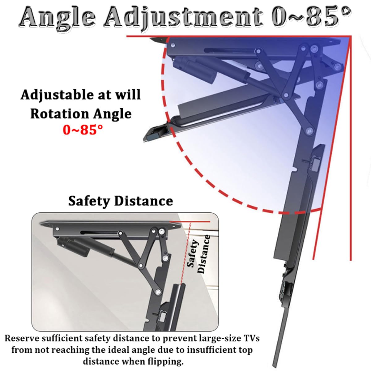 Supporto da Parete Elettrico motorizzato per TV con Regolazione dell'angolazione da 0 a 85° per tetti inclinati e Funzione Ribaltabile per Una Visione ottimale.