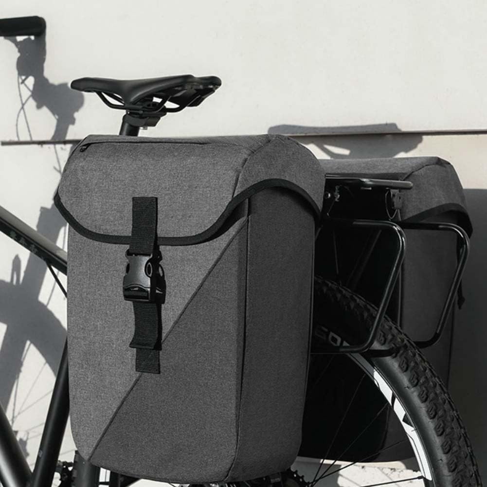 Fahrradgepäcktasche, 32 l, Doppelschale, wasserdicht, für Mountainbike-Gepäckträger, Pendeln, Reisen, rutschfest, Nylon-Aufbewahrung, Schwarz / Grau (Schwarz und Grau)
