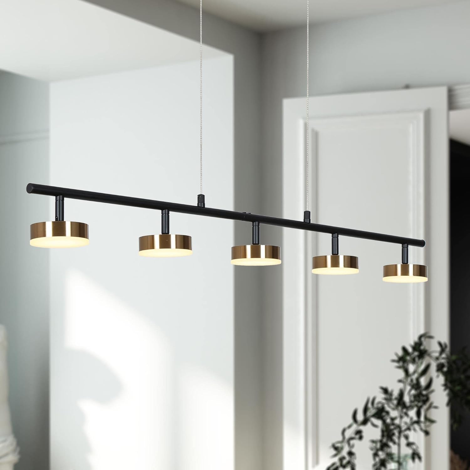 ZEVNI Integrated LED Kitchen Island Lighting, 5-Light Modern Chandeliers for Dining Room, 35.5" L Black Gold Bar Lighting, 3045K, 1800 LM