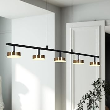 ZEVNI Integrated LED Kitchen Island Lighting, 5-Light Modern Chandeliers for Dining Room, 35.5" L Black Gold Bar Lighting, 3045K, 1800 LM