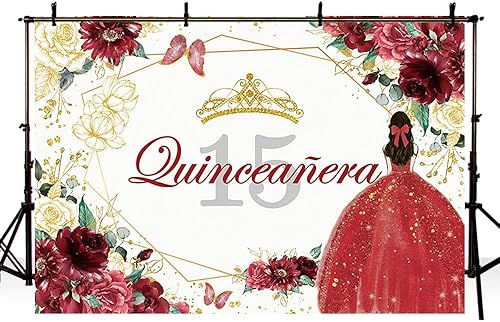 Miniatura 4 de Sendy Telón de fondo de quinceañera de 10 x 7 pies para fiesta de cumpleaños de 15 años para niña dulce Mis Quince Anos decoraciones de fiesta con