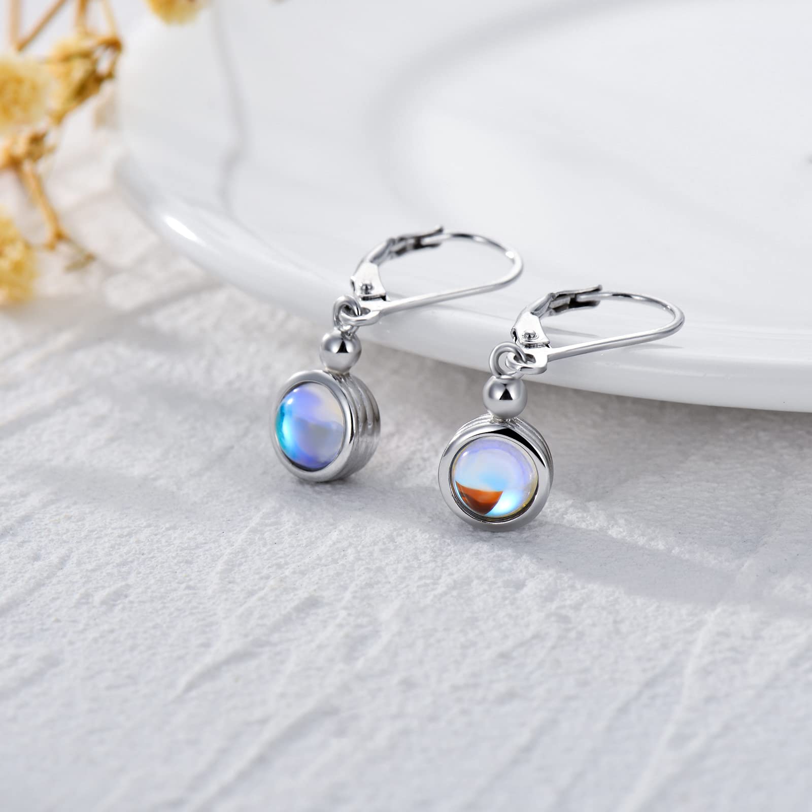 Baumelnde Mondstein-Ohrringe aus 925er-Sterlingsilber, tropfenförmig/rund/filigran/Mond/Stern/baumelnde Mondstein-Ohrringe mit Geschenkbox, Mondstein-Schmuckgeschenk für Mutter/Tochter/Freundin