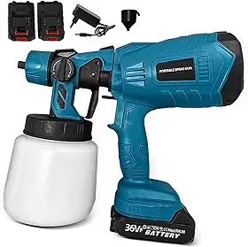 Pistola de Pintura Elétrica Profissional Compressor Com Bateria e Regulagem de Spray Com1000ml Com 2 Baterias 36V