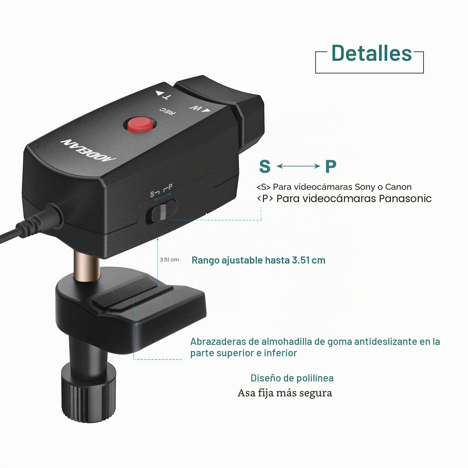 AODELAN Lanc - Controlador de zoom para videocámara, mando a distancia con cable jack de 2,5 mm para Sony 190P 150P 198P VX2000E para Canon para cámara Panasonic
