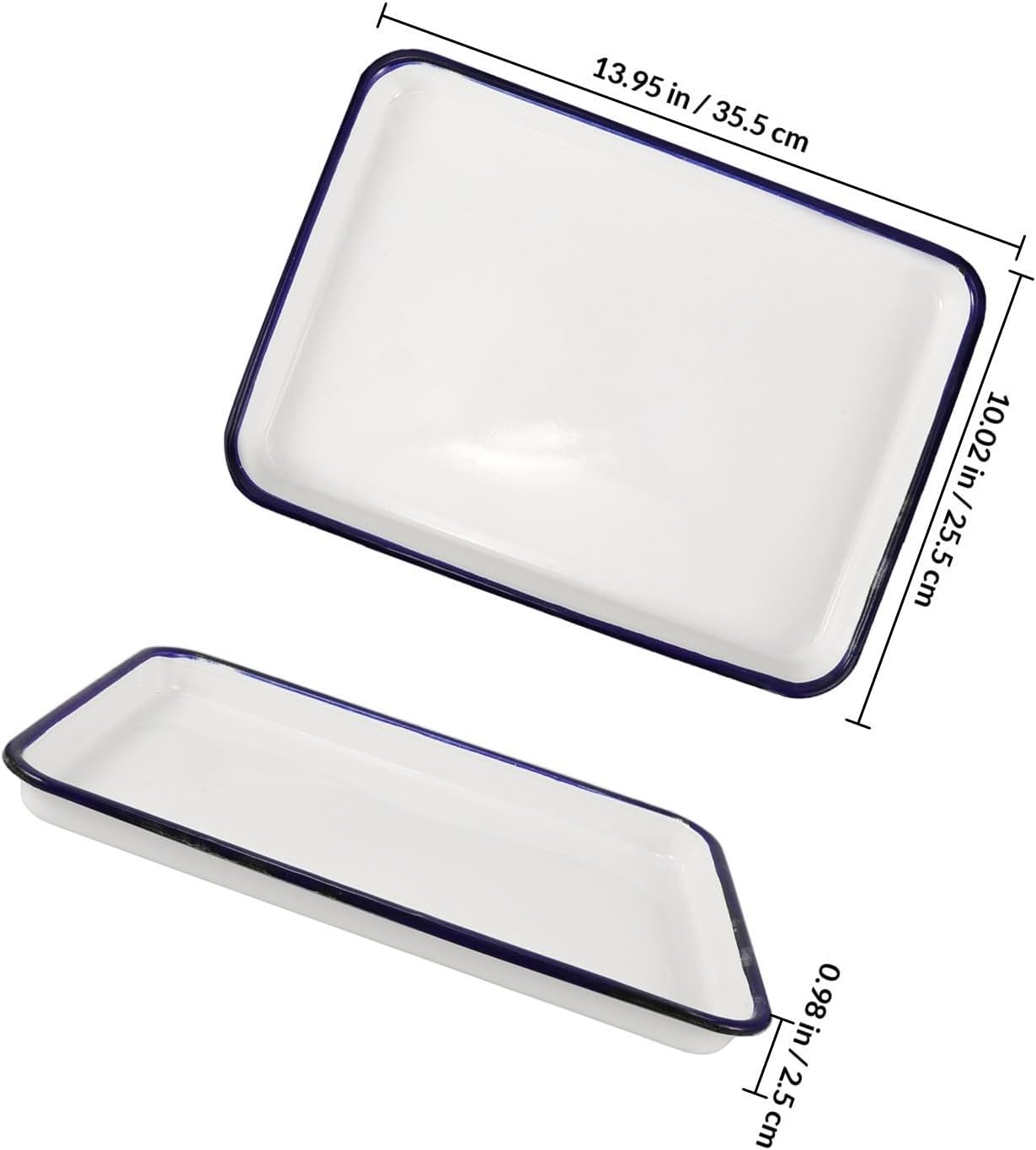 Rectangular Enamel Roasting Pan for Kitchen Fruit and Bread Serving