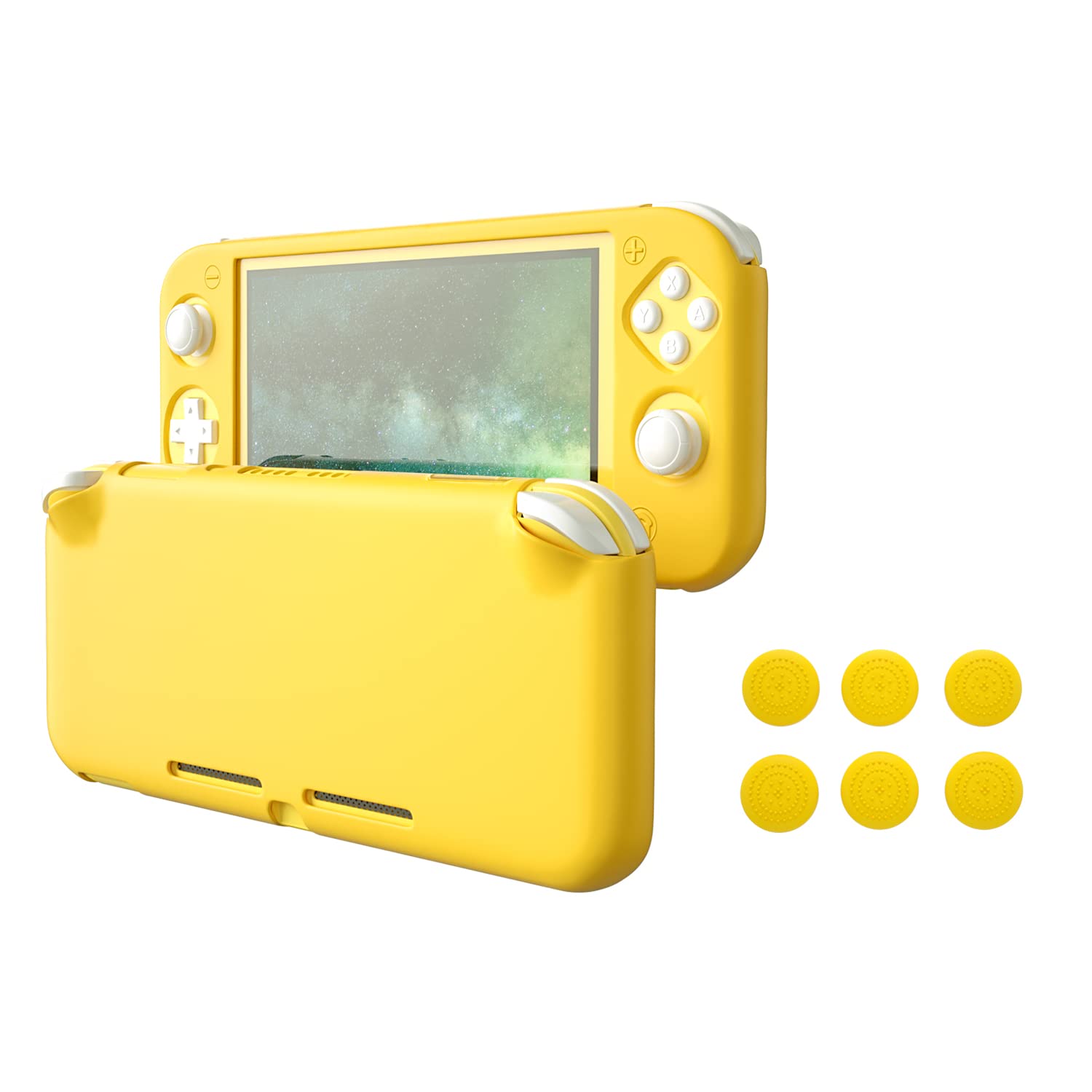 OLYGIVESwitch Lite Yellow Case, Soft Silicone Case for Switch Lite 2019 with Tempered Glass Screen Protector and 4 Yellow Thumb Grip Caps for Switch lite - Yellow