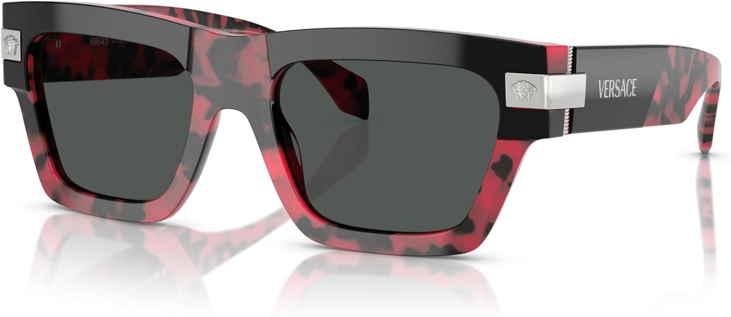 Versace Man Sunglasses Havana Blue Frame, Dark Grey Lenses, 55MM