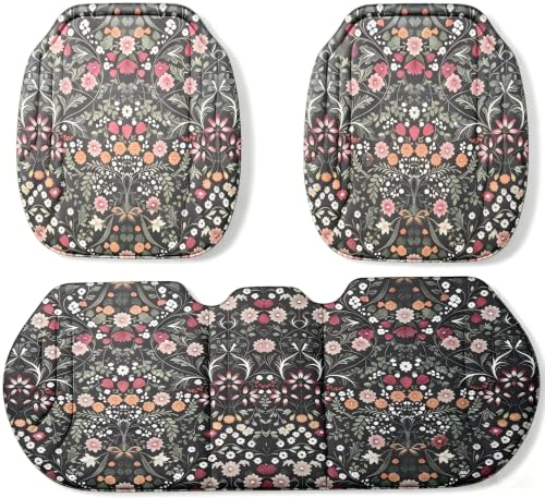 Image of Car Seats Cushions Vintage Green Floral Full Set Car Seats,Soft Seaweed Fiber Surface, Premium Latex Cotton Padding,Non-Slip All-Season Universal Car Seat Protector Pads, Fits All Vehicle Types
