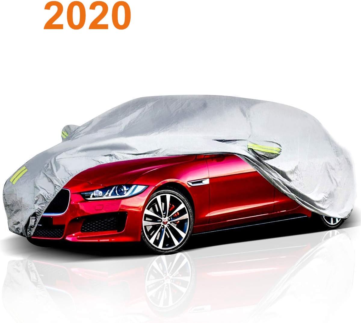 ELUTO Car Cover Outdoor Sedan Cover Waterproof Windproof All Weather Scratch Resistant Outdoor UV Protection with Adjustable Buckle Straps for Sedan Fits (470 * 180 * 150cm)