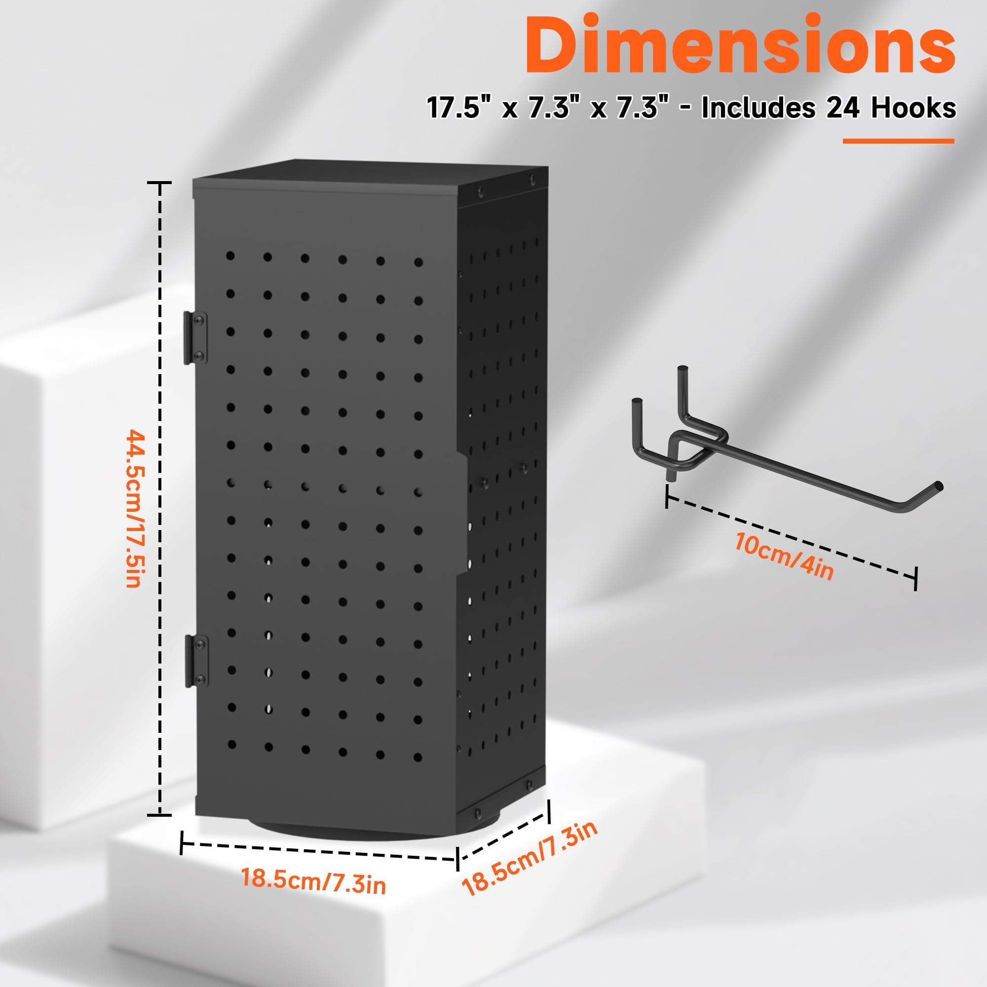Alyoen Présentoir rotatif avec 24 crochets – Accessoires de rangement en métal avec porte magnétique, support magnétique pour porte-clés, bijoux, boucles d'oreilles (noir)