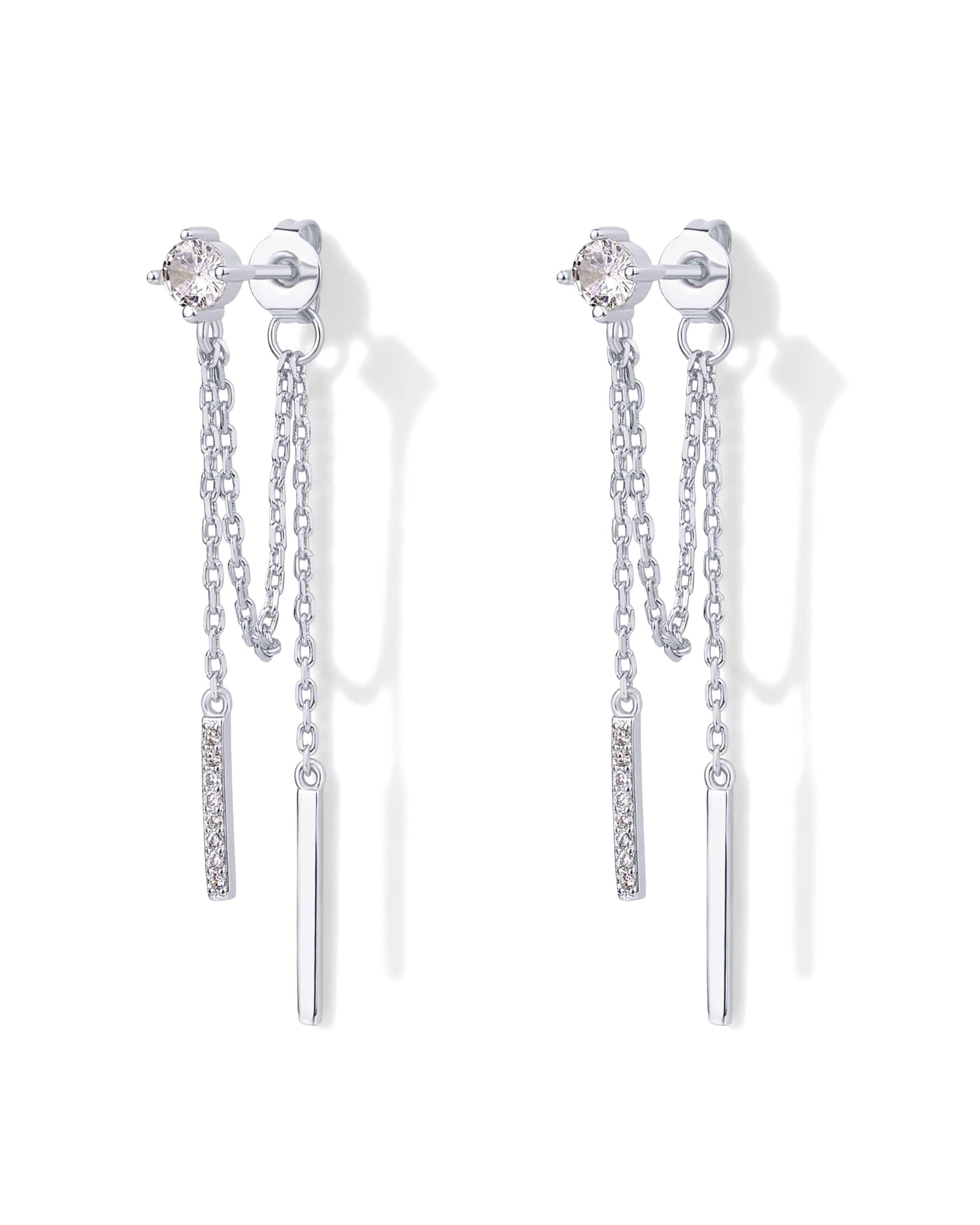 PAVOI 18K Gold Plated Drop Chain Earrings for Women, Dangle Chain Studs Hypoallergenic Earrings with 925 Sterling Silver Posts, Trendy Cubic Zirconia & Ball Threader Earrings