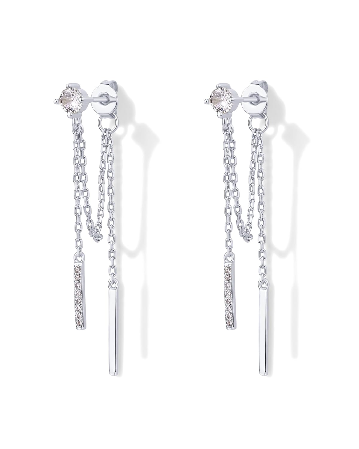 PAVOI 18K Gold Plated 925 Sterling Silver Posts Drop Dangle Chain Earrings for Women Dangling Chain Studs Cubic