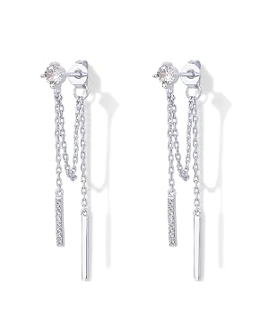 PAVOI 18K Gold Plated 925 Sterling Silver Posts Drop Dangle Chain Earrings for Women Dangling Chain Studs Cubic