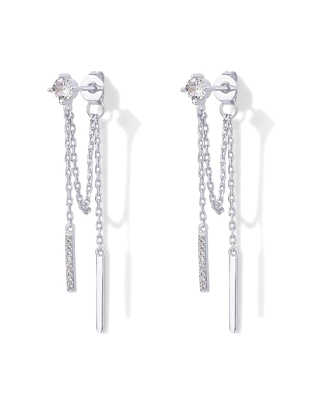 PAVOI 18K Gold Plated 925 Sterling Silver Posts Drop Dangle Chain Earrings for Women Dangling Chain Studs Cubic