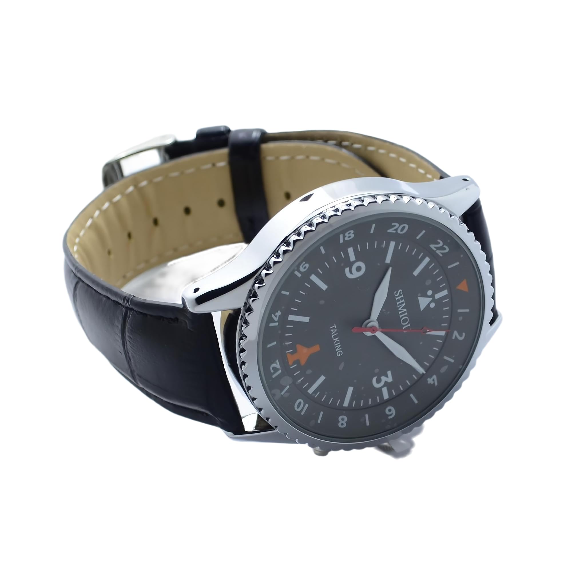 Orologio parlante per anziani ciechi ipovedenti Bracciale in pelle nera XM-IT-230601