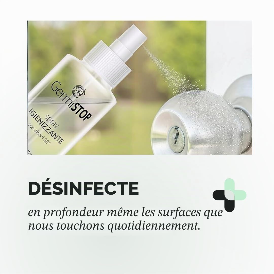 Désinfectant mains 10 x 200 ml avec alcool 80 % et glycérine, spray désinfectant pour surfaces avec formule potentialisée
