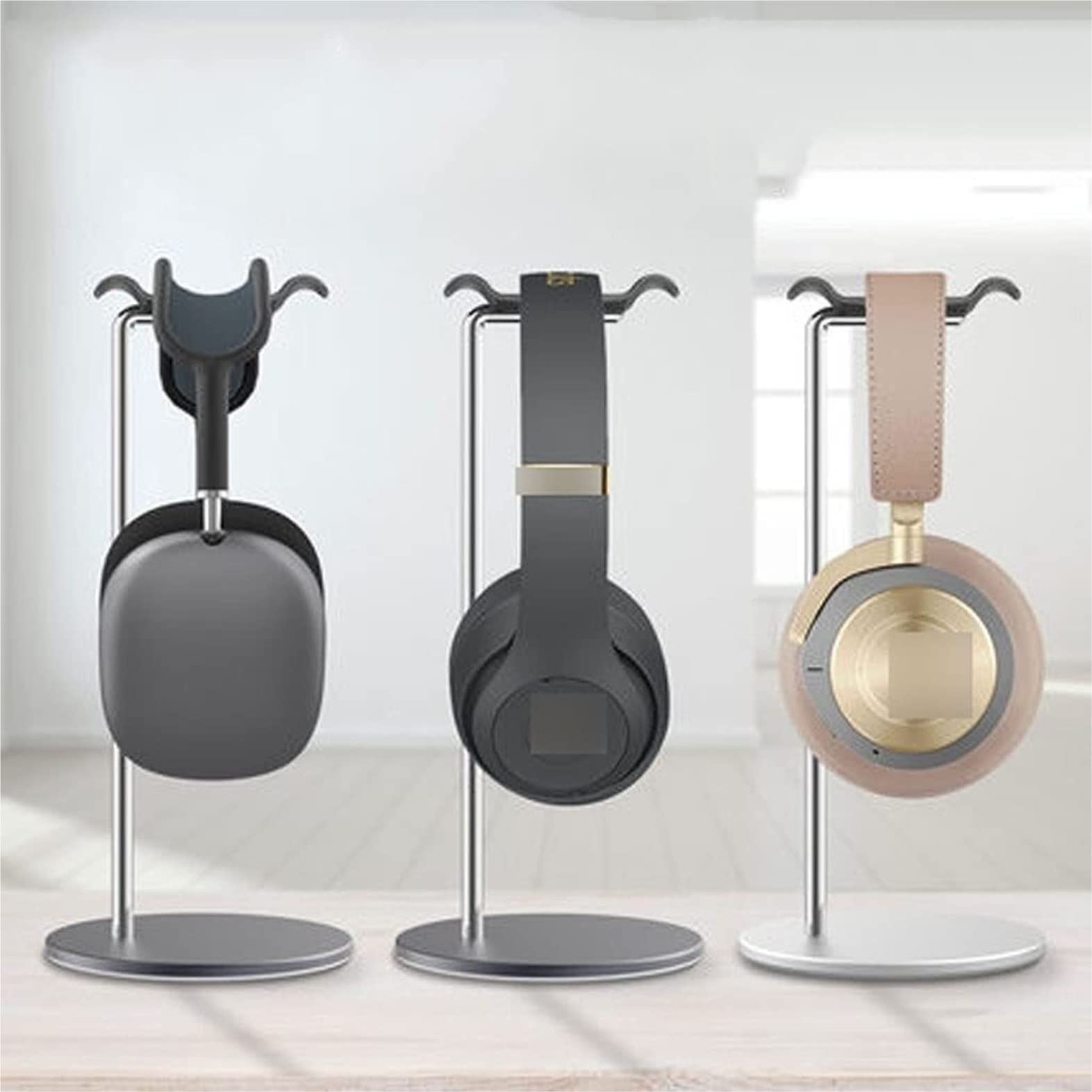 MRKU Support pour Casque Audio, Crochet de Fixation, Support de Bureau en métal antidérapant et Silicone, Compatible avec Tous Les Casques stéréo, Accessoire de Bureau Gaming