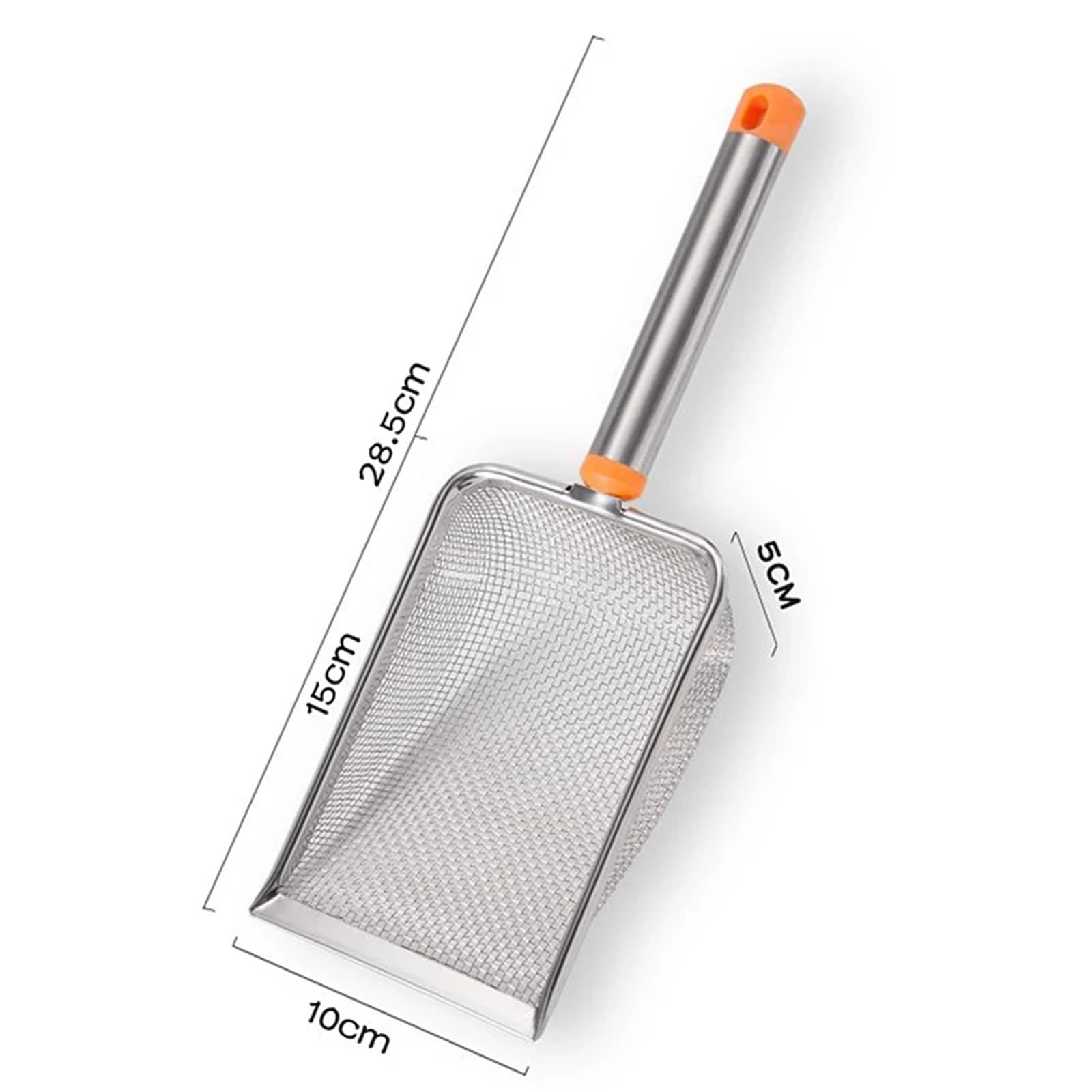 Łopatka do żwirku dla kota ze stali nierdzewnej, łatwa do czyszczenia, nieprzywierająca, dla gadów, piasek, 2,8 x 2,8 mm, pomarańczowa