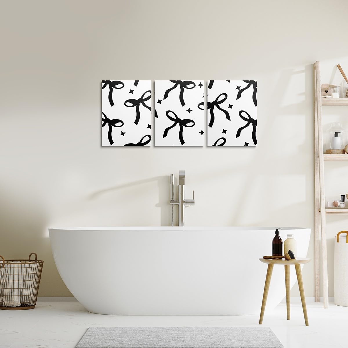 Feelyou Black Bowknot Canvas Wall Art for Living Room Kawaii Bow Tie Wall Decor for Bedroom Bathroom Wall Decor Bowknot Paintings Bow Pictures Artwork Office Ready to Hang Pictures Home Decor 3 Piece