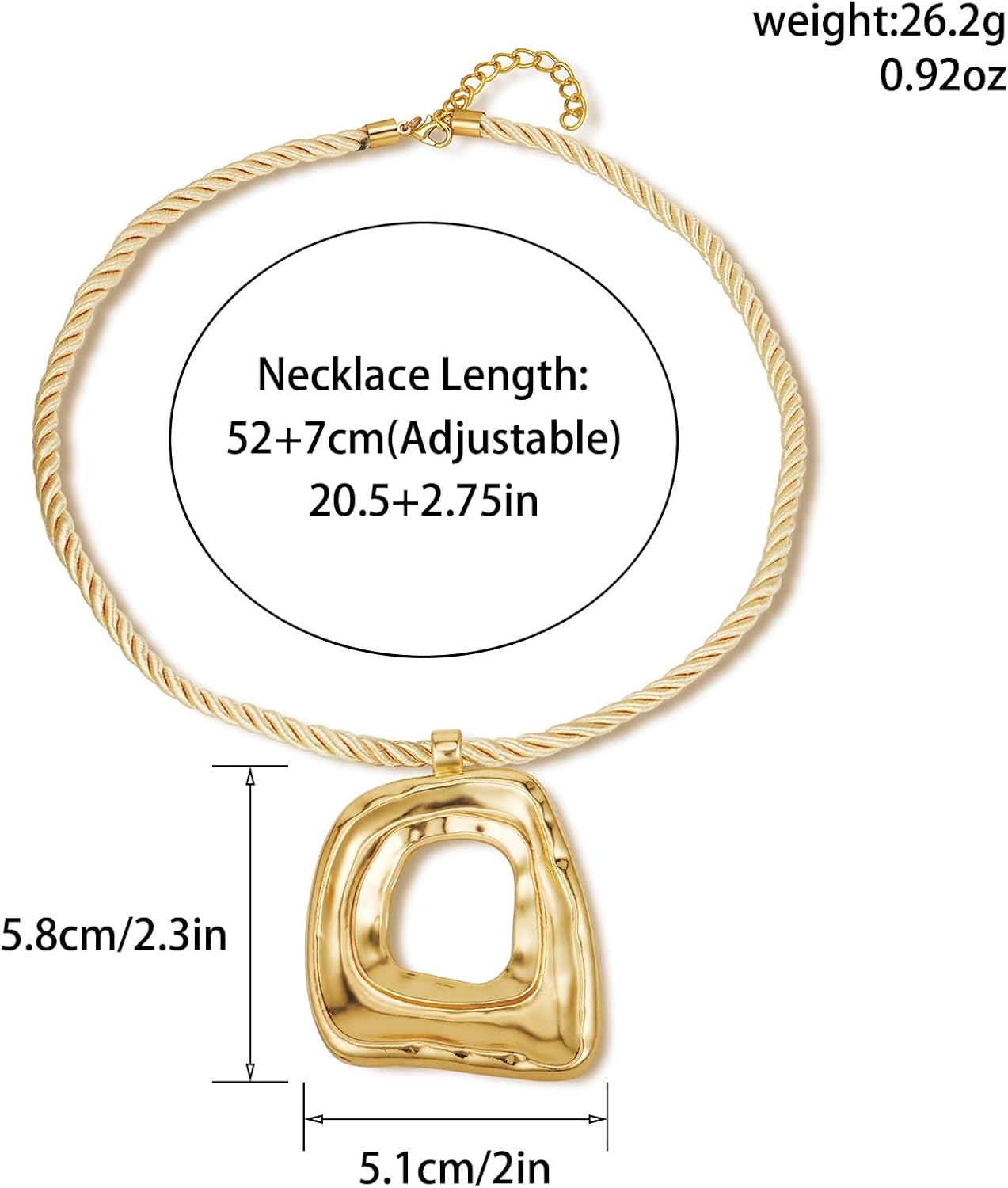 Chunky Gold Statement Necklaces Large Pendant Necklace Big Square Pendant Chunky Statement Jewelry Women 14K Gold Plated Black Rope - Image 6