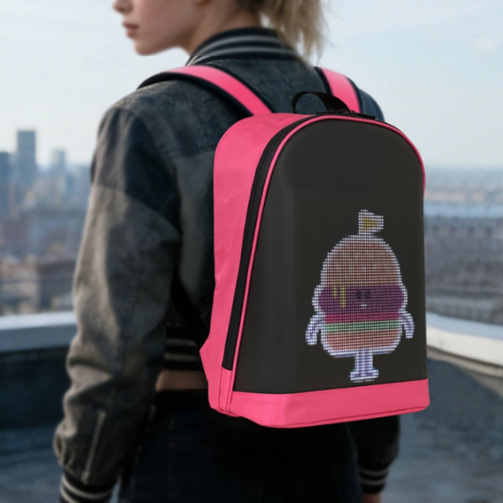 Zaino LED Programmabile Studente Display Luminoso con Schermo Personalizzabile da Smartphone Impermeabile Struttura Leggera con, Nero