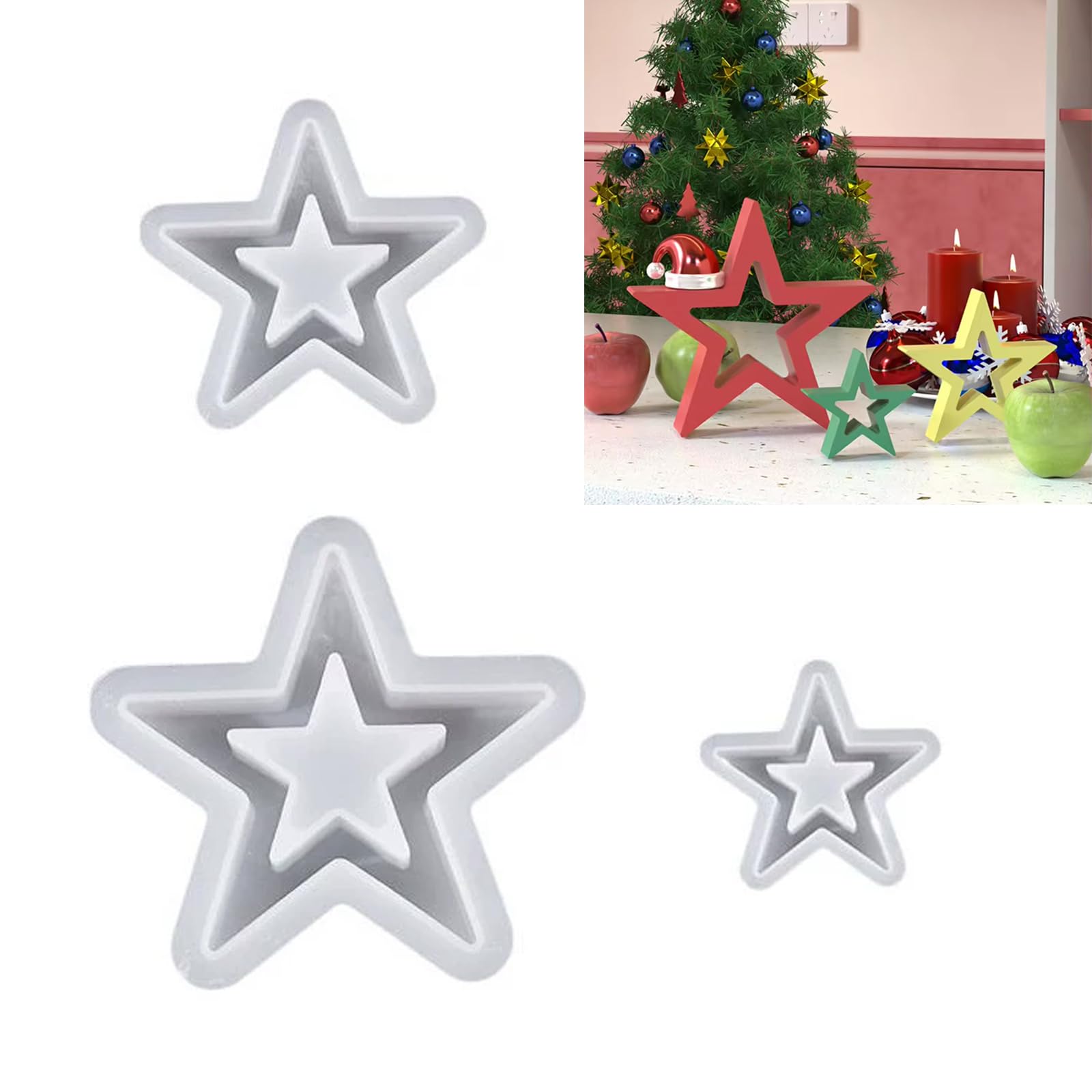3 Stück Silikonformen Gießformen Weihnachten,Silikonform Weihnachten Stern, Silikonformen Ostern, Kerzenform Osterdeko, Sterne Giessformen Silikon Gipsformen Zum Gießen(Hollow)