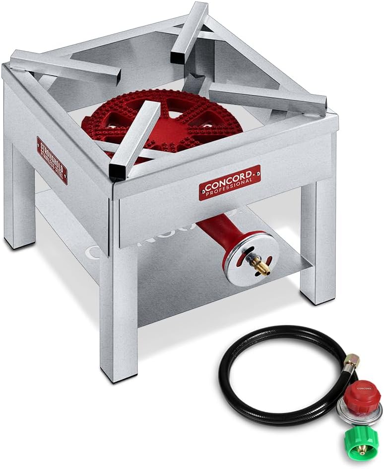 Concord Professional Stronghold Single Banjo Wok Burner with Stand. Stainless Steel Edition. Up to 270,000 BTU. Great for Home Brewing, Wok Stir Fry, Turkey, Etc. (16")