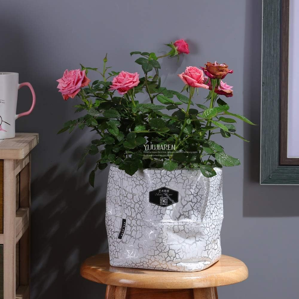 Styl prosta duża ceramiczna doniczka do sadzenia wewnątrz kaktus doniczka srebrna pęknięcie ziarna sukulent doniczka na zewnątrz kwiat ogród ceramika doniczki - 19 * 15,5 cm