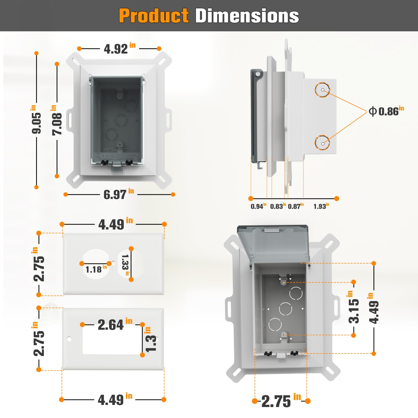 DBVS1C-1 Boîte de prises électriques à profil bas – Kit de plaque murale pour revêtement en vinyle – Lot fermé résistant aux intempéries avec couvercles de style duplex et décorateur, 1 bande