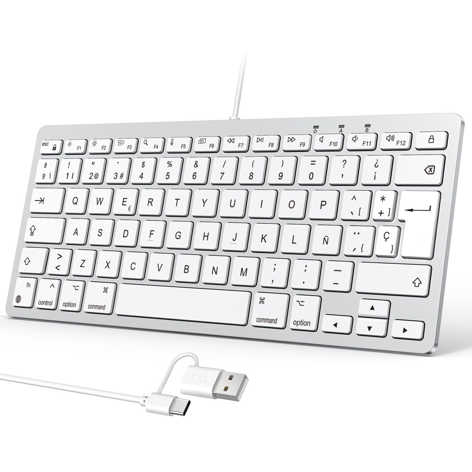 OMOTON Teclado con Cable para Mac, Teclado con conexión Dual (Type C/USB), Teclas silenciosas y conexión Estable, Compatible con Mac, iMac, Mac Mini