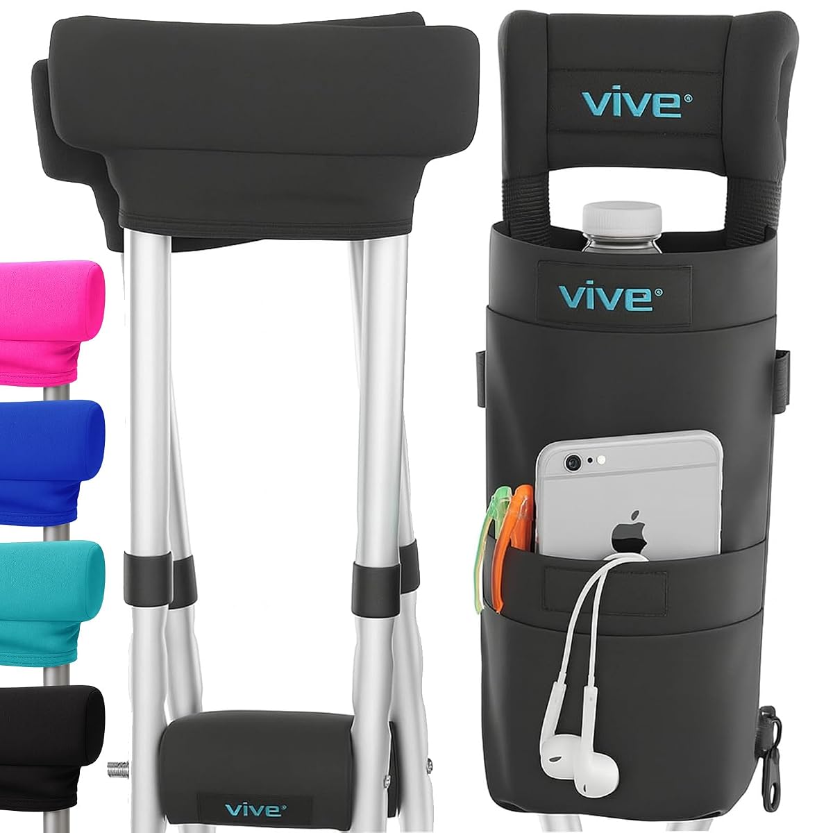Crutch Pads and Pouch (Black) (Black)