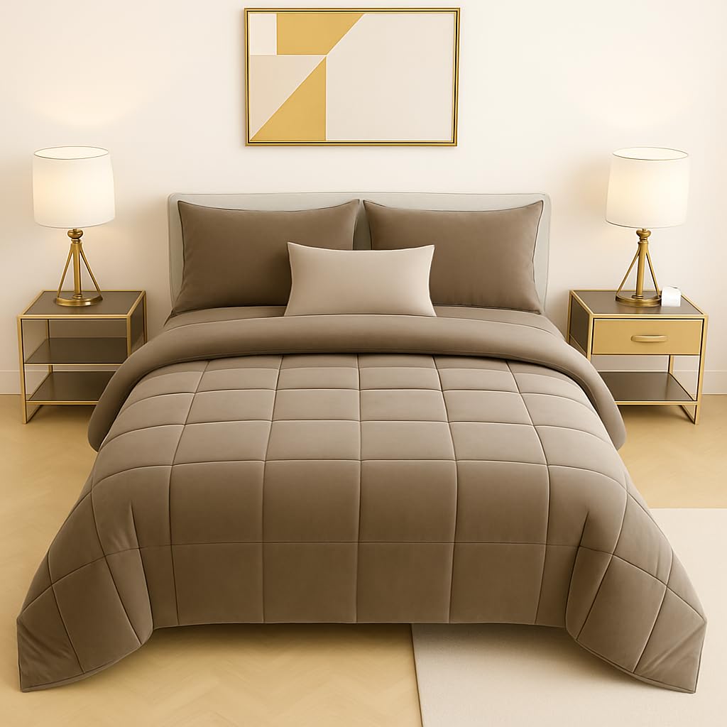 Master House Trapunta Piumone Matrimoniale Singola Piazza 1/2 in Morbido e Caldo Velluto per Camera da Letto Elegante e Confortevole (Tortora, Matrimoniale 260x265 cm)