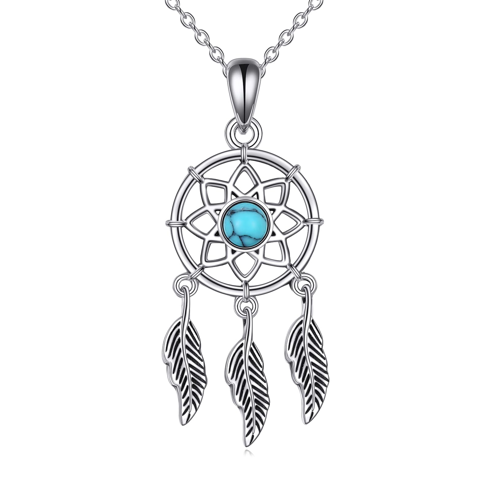 YFN Collana acchiappasogni, in argento Sterling 925, con piuma, acchiappasogni, ciondolo turchese, per donne, adolescenti e ragazze, 33*13mm, Argento sterling, Turchese sintetico