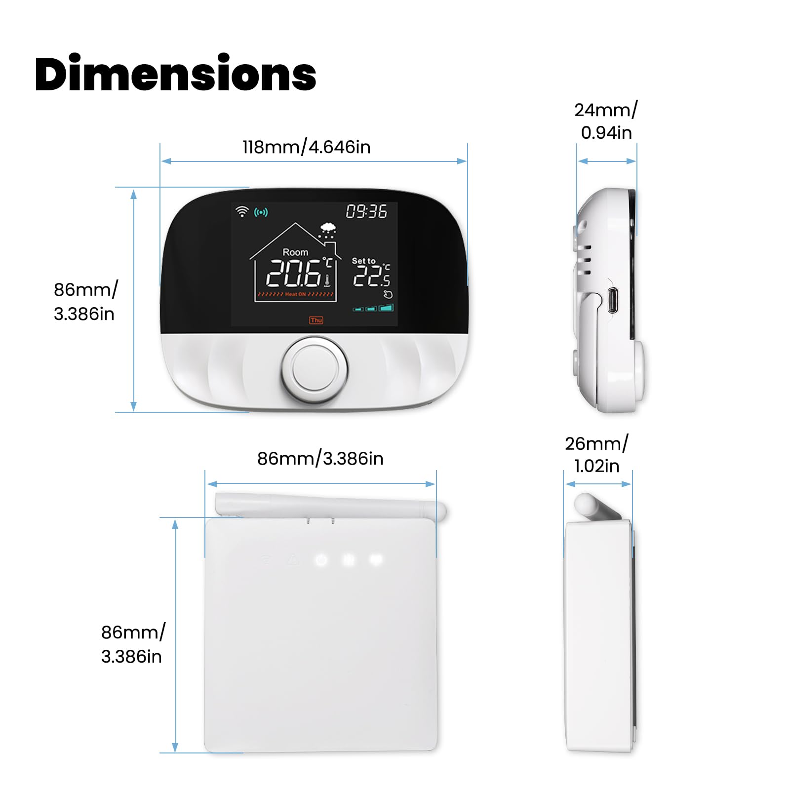 Cronotermostato WiFi + RF433, Wireless Senza Filo, Per Caldaia a Gas e Riscaldamento Pavimento Con Acqua, Unità Ambiente a Batteria + Ricevitore 220V 5A, Programmazione Settimanale, APP TUYA