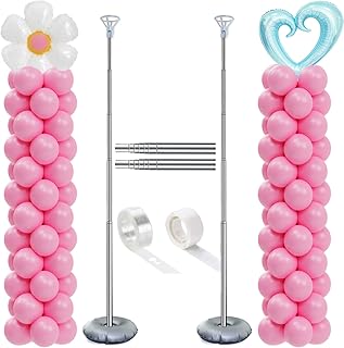 DECOJOY Balloon Column Stand Set of 2, Adjustable 7 Feet Balloon Arch Stands with Bases for Floor, Tall Balloon Tower Pillar Assembly Kit for Graduation, Birthday, Party, Baby Shower Decoration