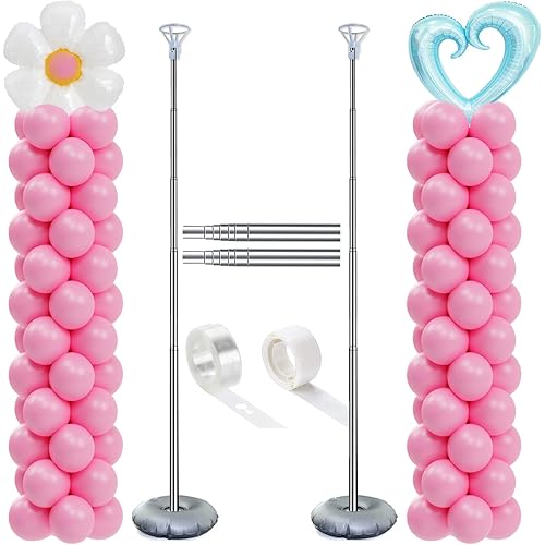Balloon Column Stand Set of 2, Adjustable 7 Feet Balloon Arch Stands with Bases for Floor, Tall Balloon Tower Pillar Assembly Kit for Halloween, Birthday, Party Decorations