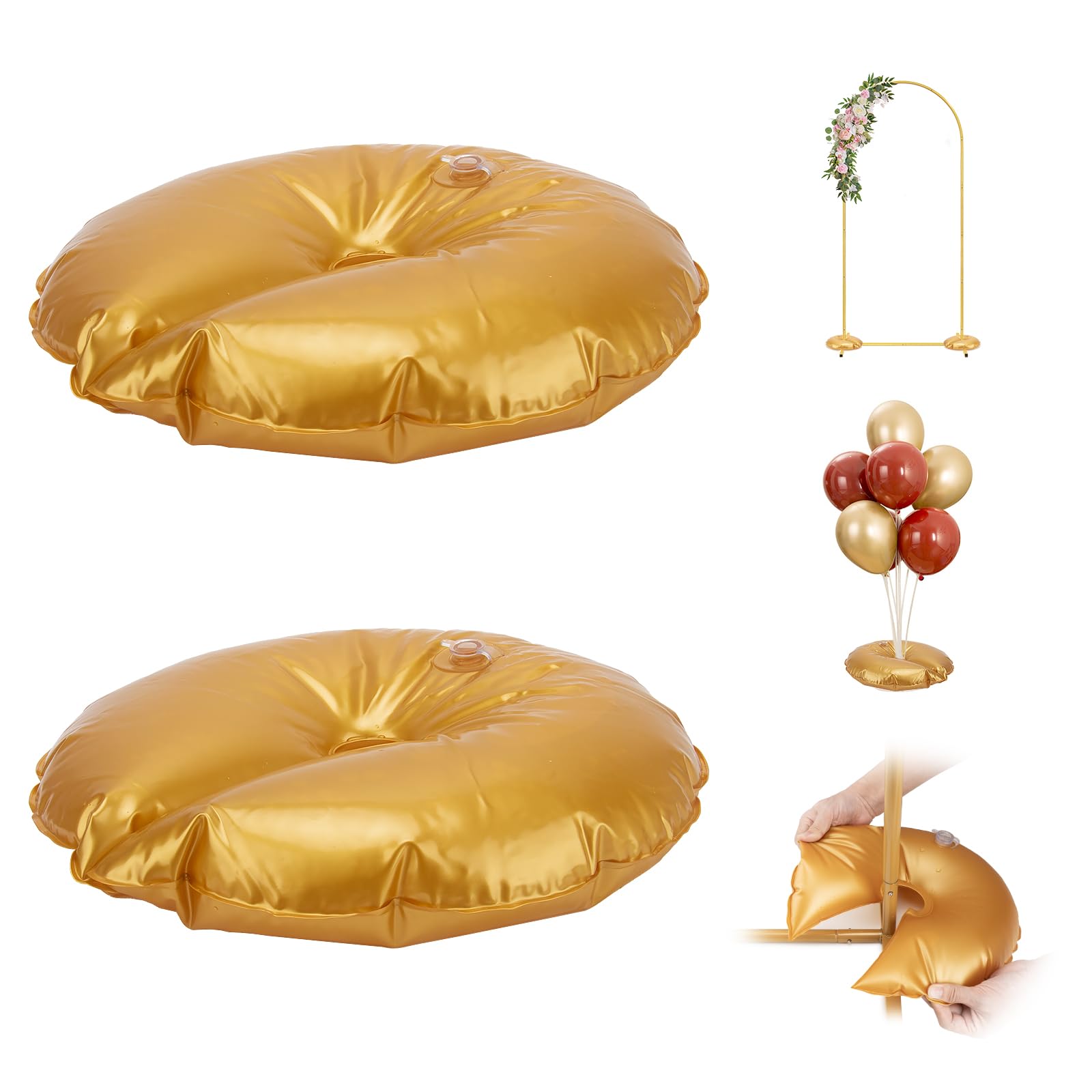 Photo 1 of 2 Pack Balloon Arch Weights - New Upgraded Water Fillable Base with Reinforced Edges & Enlarged Fill Port, 15 inch Golden Backdrop Stand Weights for Wedding Birthday Party Christmas (Each 10 Lbs)