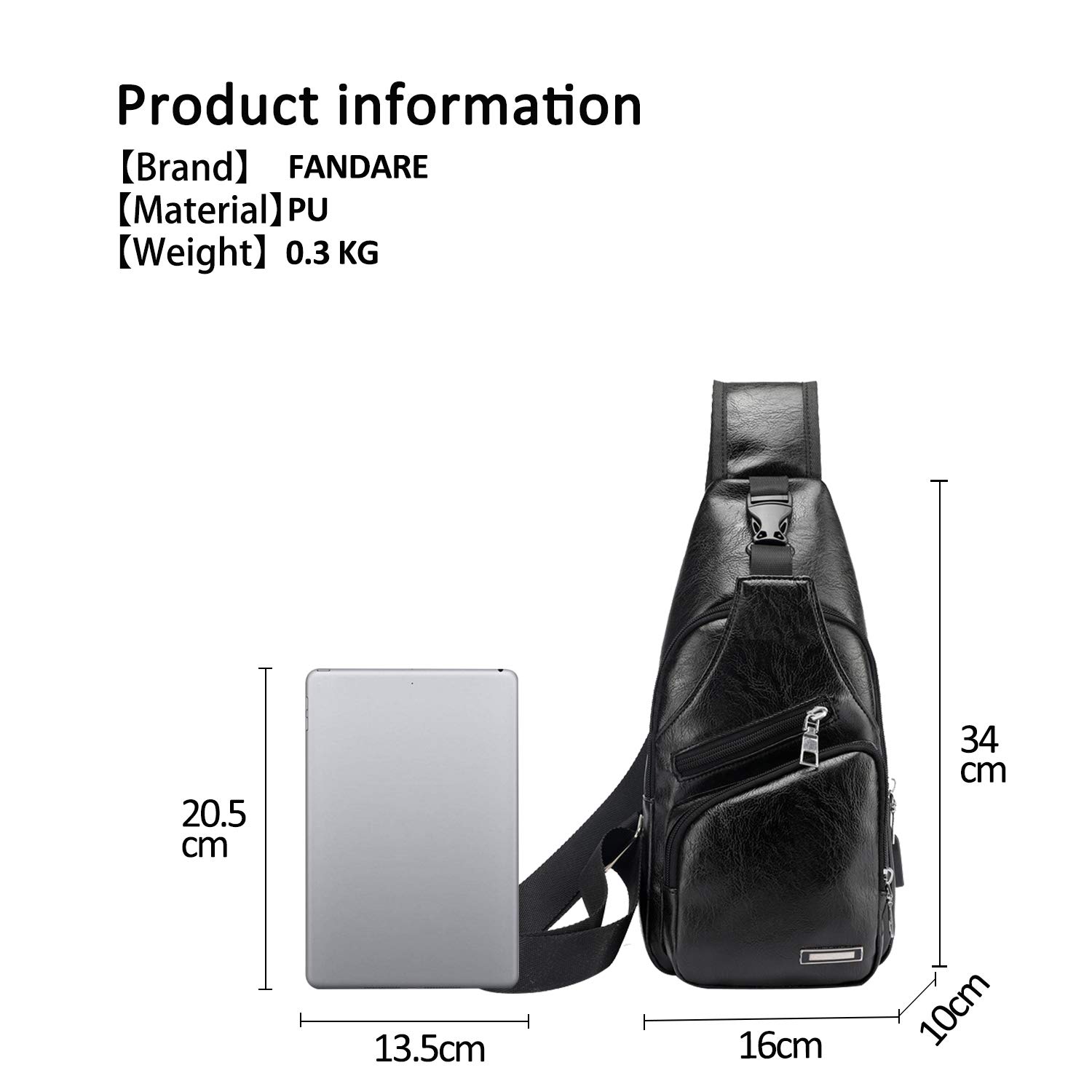 FANDARE New Zaino Monospalla Uomo Borsello da Uomo con USB Borsa a Tracolla Borsa Sportiva Sling Bag Affari Ciclismo Viaggio Grande Capacità Impermeabile PU