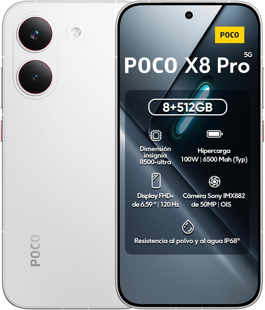 XIAOMI Poco X8 PRO 5G Ai (Compatible with Tmobile Mint Tello & Global) (512GB + 8GB) 6.59" 50MP Gamers Phone NFC Dual sim Unlocked Model 2511FPC34G Liberado (White)