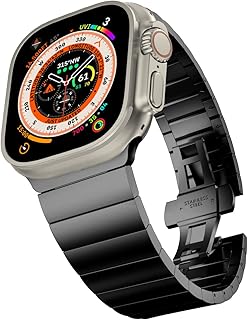 baozai Compatible with Apple Watch Band 49mm 45mm 44mm 42mm, Upgraded Stainless Steel Metal Link Bracelet with Butterfly Clasp for Apple Watch Bands 49/45/44/42mm Men, Black