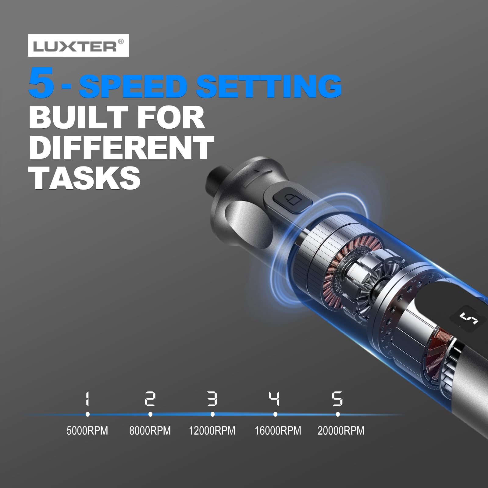 LUXTER Cordless Rotary Tool, 3.7V Mini Rotary Tool Kit with 2500mAh Battery & 70 Accessories, 5 Speeds Type-C Rechargeable Rotary Tool for Wood Carving, Resin, Sanding, DIY Crafts