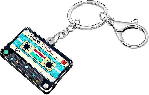 Miniatura 2 de NEWEI Llavero de cinta de casete de acrílico de los años 90 para mujer, decoración de fiesta temática de los años 80, Cinta de casete E